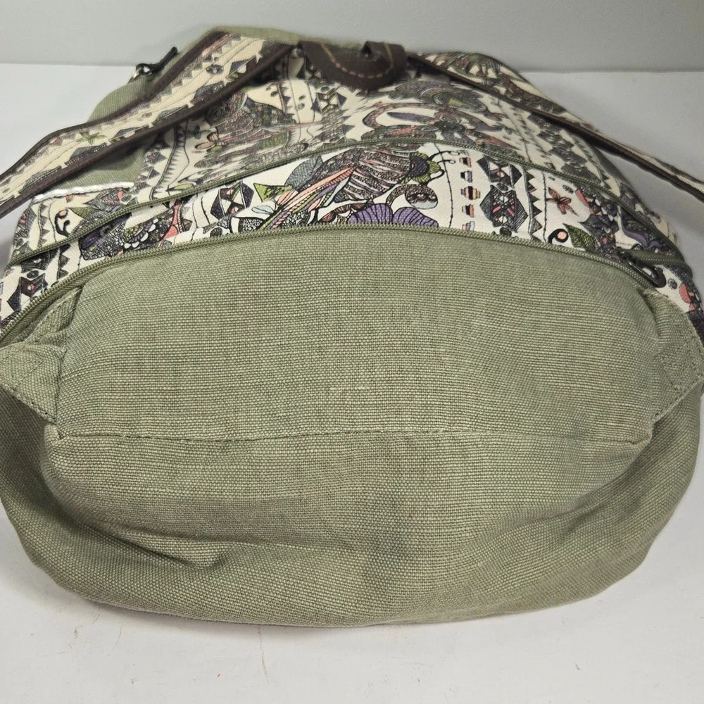 Sakroots Canvas Backpack Olive Green Spirit Desert Floral Print Laptop Bag